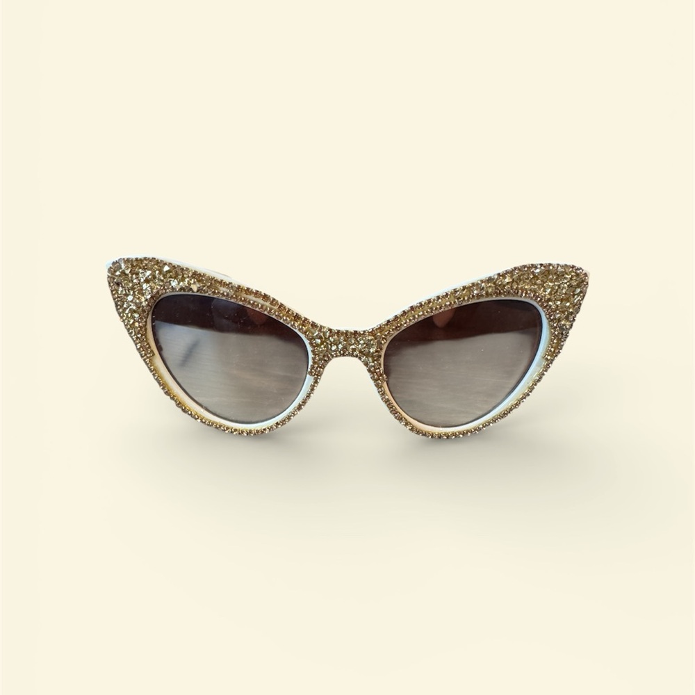 Gold Rhinestone Cat-Eye Sunglasses - Picture 1 of 2